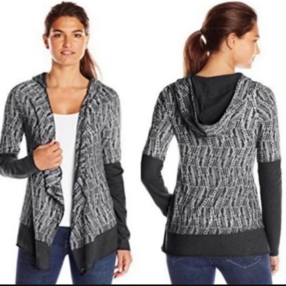 PRANA -  Grey Graceful Wrap, size XS, hooded, open, drape